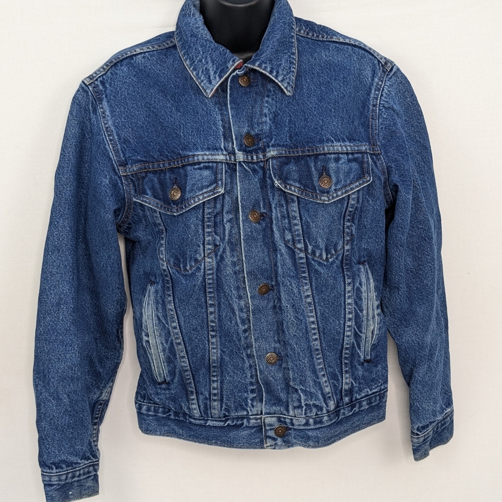 1980s Plain Pockets Flannel Lined Mens 36 Reg Blue Denim Jacket